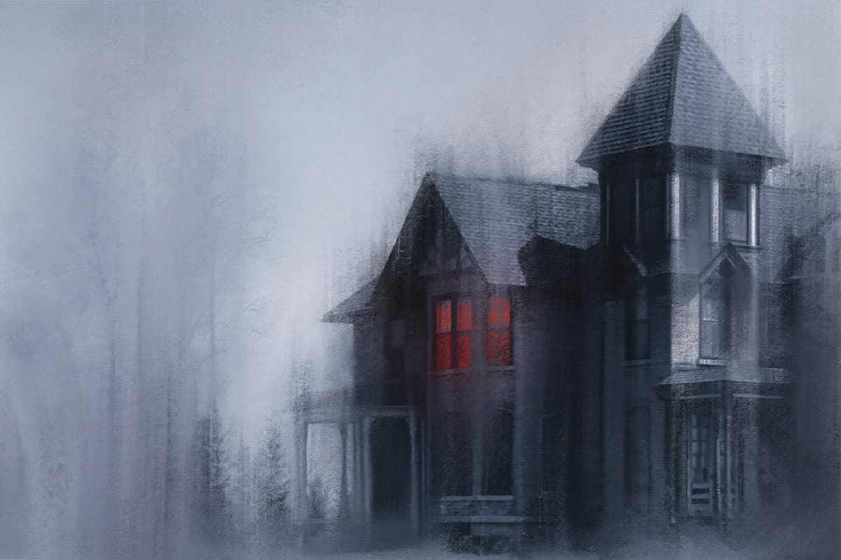 Dibujo de una casa victoriana oscura
