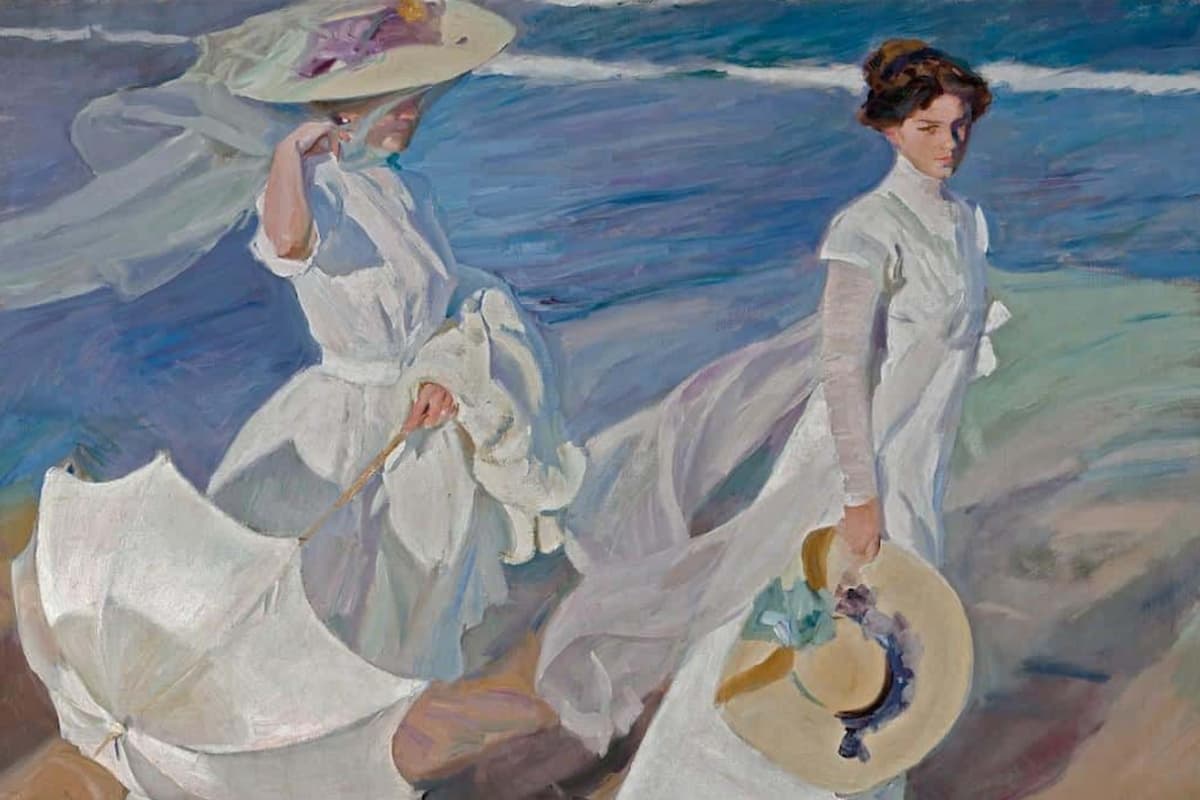 Dos mujeres vestidas de blanco en una obra de Sorolla